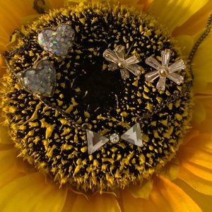 Cute bow necklace, glitter heart & flower earrings